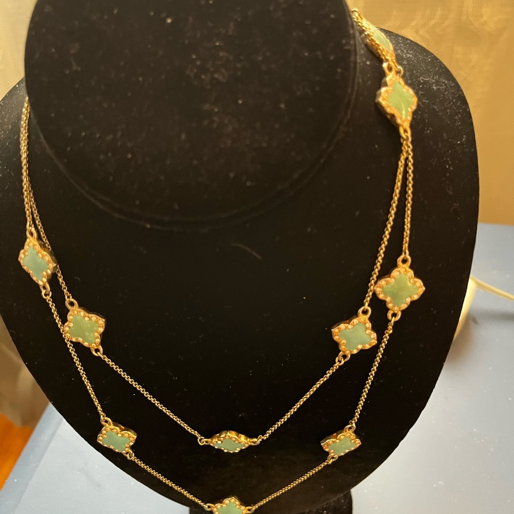 Gold Plated Green Clover Station Necklace - Women Jewelry